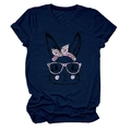 Close-up of pink leopard print glasses and bow detail on navy rabbit graphic t-shirt - Navy Blue