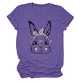 Detail of soft purple T-shirt fabric featuring a creative bunny with pink leopard glasses - Purple