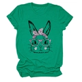 Detail of green cotton T-shirt featuring a rabbit print with pink leopard bow tie - Dark Green