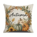 Fodera per cuscino in lino con ghirlanda di zucche e scritte a tema autunnale - Stile Autumn con Ghirlanda di Zucca e Girasole (YMF12-8)
