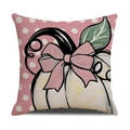 Linen autumn throw pillow cover featuring white pumpkin and pink polka dots - Pink Bow Pumpkin Polka Dot Style (YMF28-8)