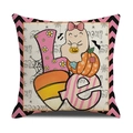 Funda de cojín de Halloween con texto LOVE, fantasmas, calabaza y borde ondulado rosa - Estilo Cartoon LOVE (YMW19-1) / 45*45cm (Funda de almohada individual)