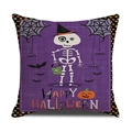 Purple Halloween pillow cover featuring wizard skeleton, pumpkin and bat design - Skeleton Figure (YMW9-3) / Single Pillowcase