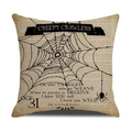 Vintage Halloween Kissenbezug aus Leinen mit schwarzer Spinne und Retro-Druck zum 31. Okt - Spinnennetz Vintage Stil (YMW32-4)