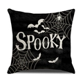 Federa per cuscino Halloween con scritta Spooky, ragnatele e pipistrelli su nero - 45x45cm / Stile Scritta Spooky Pipistrello (YMW13-1)