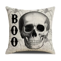 Halloween linen pillowcase with skull spider web design and BOO lettering print - Realistic Skull Boo Style (YMW15-1) / 45x45cm (Single Cover)