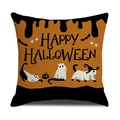 Square Halloween pillowcase with Happy Halloween text, ghost cat and pumpkin icons - Ghost Cat Pumpkin Happy Halloween Style (YMW21-1)