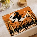 Halloween Platzset aus Leinen mit Hexen-Silhouette und Fledermäusen für die Tischdeko - Hexen-Silhouette Vollmond Stil (YMCD-35)