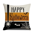 Funda de cojín de lino de Halloween con texto Happy Halloween y patrones de telarañas - Estilo de Letras HAPPY Halloween (YMW14-2)