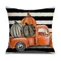 Federa per cuscino Halloween con camion vintage e zucche su sfondo a righe - 45x45cm / Stile Camion di Zucche Vintage (YMW13-3)