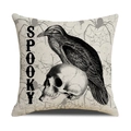 Halloween square pillow cover with raven on skull and Spooky text in linen style - Raven and Skull Spooky Style (YMW15-4) / 45x45cm (Single Cover)