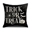 Federa per cuscino nera di Halloween con zucca bianca e scritta Trick or Treat - 45x45cm / Stile Ragnatela Trick Or Treat (YMW13-4)