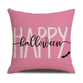 Roze Halloween decoratieve kussenhoes met Happy Halloween tekst en vleermuis ontwerp - Roze Happy Halloween Stijl (YMW20-3)