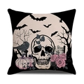 Gothic skull throw pillow cover with pink roses and crow design for Halloween decor - 45x45cm / Skull Pumpkin Style (YMW27-1)