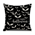Housse de coussin Halloween noire avec chauves-souris blanches et texte festif - 45x45cm (Housse Seule) / Style Chauve-souris Happy Halloween (YMW22-3)
