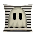 Housse de coussin fantôme d'Halloween avec rayures horizontales noires et blanches en lin - 45x45cm (Housse Seule) / Style Fantôme Rayé (YMW22-4)