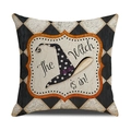 Halloween witch hat pillow cover with black white diamond pattern and orange wavy border - Witch Hat Style (YMW33-2)