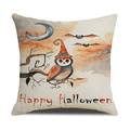 Square Halloween pillow cover with owl in wizard hat and Happy Halloween text - Owl Style (YMW24-1)