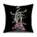 Gothic skull hand and pink mushroom print on a black square pillowcase for Halloween decor - 45x45cm / Bone Hand Mushroom Style (YMW27-4)