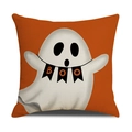 Halloween kussensloop met spook en BOO-print op oranje linnen stof voor bankdecor - Oranje Geest Met Vlaggen Stijl (YMW40-1)