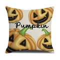 Linen Halloween pillowcase featuring orange Jack-o'-lanterns and Pumpkin text - 45x45cm / Pumpkin Jack-o'-lantern Style (YMW26-3)