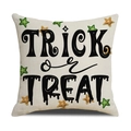 Trick or Treat Halloween pillowcase with stars on beige linen fabric material - 45x45cm / Trick or Treat Text Style (YMW26-4)