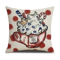 Funda de cojín navideña con taza festiva roja y bastón de caramelo en fondo beige - Estilo Chocolate Caliente Rojo con Lunares (YMX15-1)