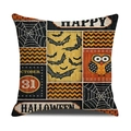 Funda de cojín de lino para Halloween con estampados de calabaza, murciélago y búho - 45x45cm (Solo funda de almohada) / Estilo Feliz Halloween Búho (YMW31-3)