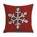 Funda de cojín navideño rojo con patrón de copo de nieve blanco en tela de algodón y lino - Estilo Copo de Nieve Rojo (YMX15-2)
