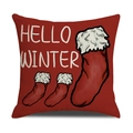Funda de cojín navideña rojo oscuro Hello Winter con estampado de tres calcetines festivos - Estilo Letra Calcetín de Navidad Rojo (YMX15-3)