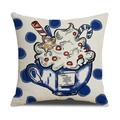 Winter drink snow pattern cotton linen square throw pillowcase with dark blue mug - Blue Hot Cocoa Polka Dot Style (YMX15-5)