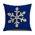 Square dark blue Christmas pillow cover featuring a large white snowflake pattern - Blue Snowflake Style (YMX15-6)