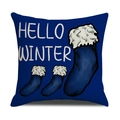 Navy blue Christmas snowman pillowcase with Hello Winter text and stocking patterns - Blue Christmas Stocking Letter Style (YMX15-7)