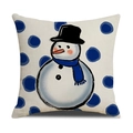 Christmas snowman pillow cover with blue polka dots on cream linen fabric - Blue Polka Dot Snowman Style (YMX15-8)