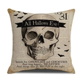 Halloween Kissenbezug aus Leinen mit Vintage Totenkopf, Fledermäusen und Retro Text - Skelett und Fledermaus Stil (YMW32-1)