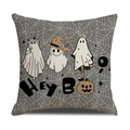Funda de cojín de lino para Halloween con fantasmas calabaza y texto decorativo Hey Boo - Estilo de Fantasma Calabaza Telaraña(YMW29-2)