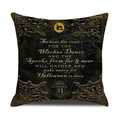 Halloween Kissenhülle mit Vintage-Hexe-Silhouette und goldenem Mond auf Leinen - Hexe und Mond Stil (YMW32-2)