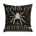 Gothischer schwarzer Kissenbezug aus Leinen mit Spinnennetz und Dark & Stormy Print - Spinne & Pilz Stil (YMW36-1)