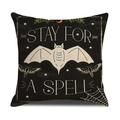 Leinen Halloween Geister Kissenbezug mit STAY FOR A SPELL Gothik Fledermaus und Spinnennetz - Fledermaus & Motte Stil (YMW36-3)