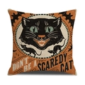 Funda de cojín retro de Halloween con gato negro y murciélago en lino naranja - 45x45cm / Estilo Gato Negro Vintage (YMW41-1)