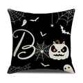 Halloween black linen pillowcase with white Boo lettering, pumpkin and bat patterns - Boo Pumpkin Style (YMW44-3) / 45x45cm