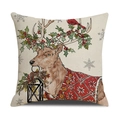Weihnachtlicher Kissenbezug mit Rentier-Aufdruck aus Leinen für festliche Deko - Weihnachtsrentier Stil (YMX29-2)