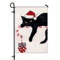 Christmas garden flag with black cat and candy cane on durable linen fabric - Christmas Black Cat and Candy Cane Pattern (DQ30-9)