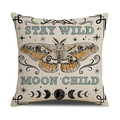 Funda de cojín de lino con estampado de polilla y moon child en estilo vintage boho - Estilo Polilla Fase Lunar (YMW50-1)