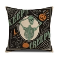 Funda de cojín de Halloween con esqueleto verde y gato negro en tejido de lino - 45x45cm / Estilo Calavera Decoración (YMW41-3)