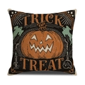 Funda de cojín de Halloween en lino con calabaza vintage, fantasma y Trick or Treat - 45x45cm / Estilo Calabaza Trick Or Treat (YMW41-4)