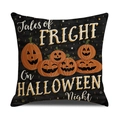 Vintage Halloween linen pillow case with six expressive pumpkins on black background - 45x45cm / Halloween Black Expression Pumpkin Style (YMW45-4)