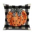 Halloween-Leinenkissenbezug mit schwarz-weißem Karomuster und Kürbis-Motiv für Sofa - Gepunkteter Kürbis Karomuster Stil (YMW43-1)