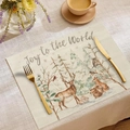 Set de table de Noël en lin avec motif cerf forêt et texte Joy to the World décoratif - Style Animaux Forêt Joy to the World (CDX1-9)
