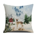 Kerst kussenhoes met aquarel eland en winterbos op imitatie linnen materiaal - Winter Sneeuw Bos Hert Stijl (YMX36-3)
